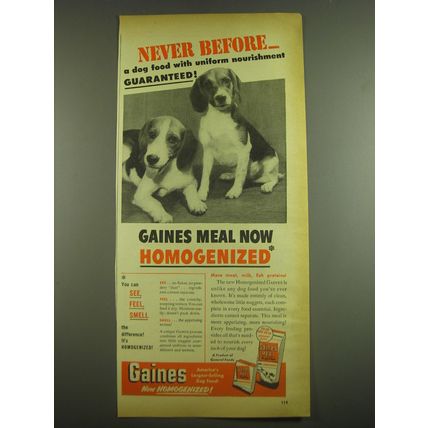 1952 Gaines Meal Dog Food Ad - Never before a dog food with uniform nourishment