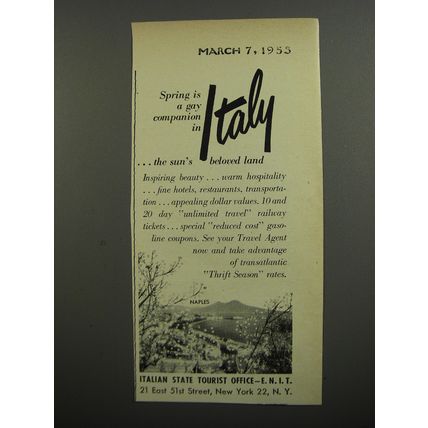 1953 Italian State Tourist Office Ad - Spring is a gay companion in Italy