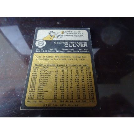 1973 Topps Card # 242 George Culver Good (2) Houston Astros
