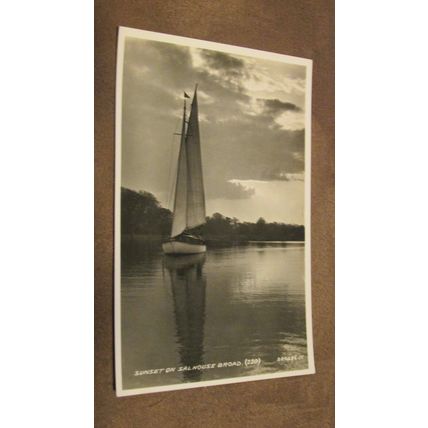 Real photographic postcard - Sailing @ sunset, Salhouse Broad - Norfolk Broads