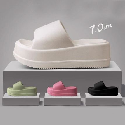 7cm High Heel Flat Slippers Summer Solid Color Non-slip Floor Home Shoes Outdoor