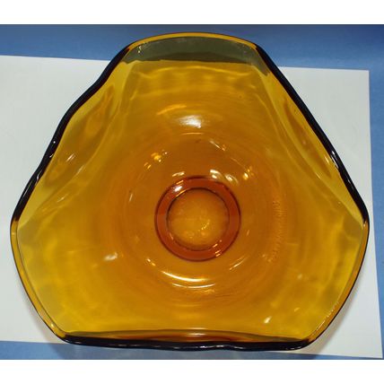 Vintage Indiana Glass Amber Tri-Top Salad Serving Bowl MCM 5.25" High 9" Wide