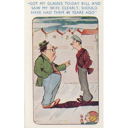 Man Gets Spectacles Glasses Wife Now Ugly Old Comic Postcard