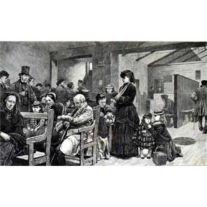 OUT-PATIENTS’ ROOM IN UNIVERSITY COLLEGE HOSPITAL 1872 VICTORIAN ENGRAVING