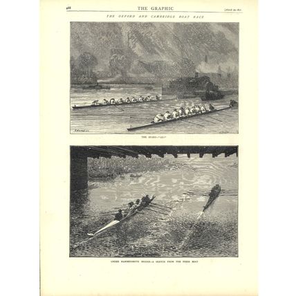 OXFORD AND CAMBRIDGE BOAT RACE 1872 Horace Harral VICTORIAN ENGRAVINGS