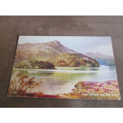 1940s Valentines Postcard - Loch Katrine & Ben A'An Trossachs - Artist A525