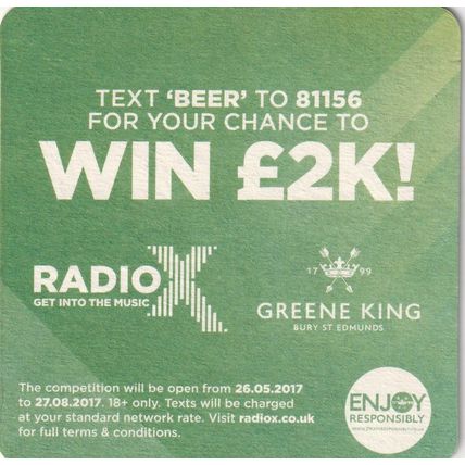 BEER MAT - GREENE KING BREWERY - AMPLIFIED PALE ALE - (Cat No 362) - (2017)