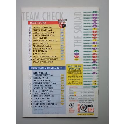 BRENTFORD v BRIGHTON & HOVE ALBION Div2 12/03/1994