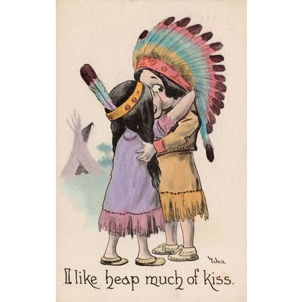 Red Indian Kiss Squaw 1912 Antique Native American Comic Postcard