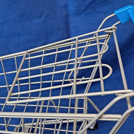 Min/Small METAL SHOPPING CART Rolling Wheels Toy Doll Decor Display 10" Basket