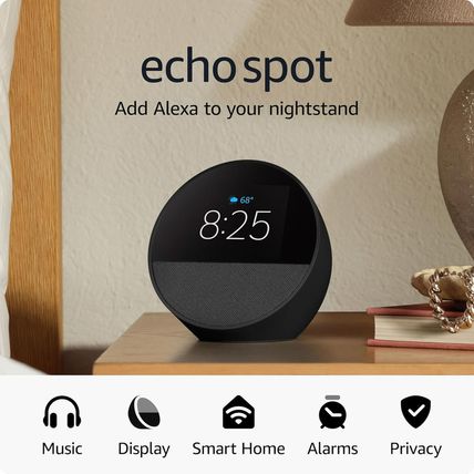 Amazon Echo Spot (Newest Model), Great for Nightstands, Offices and Kitchens, Sm