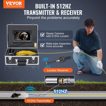 VEVOR Sewer Camera with 512Hz Locator, 165 Ft/50 M, 9" Drain Inspection Camera w