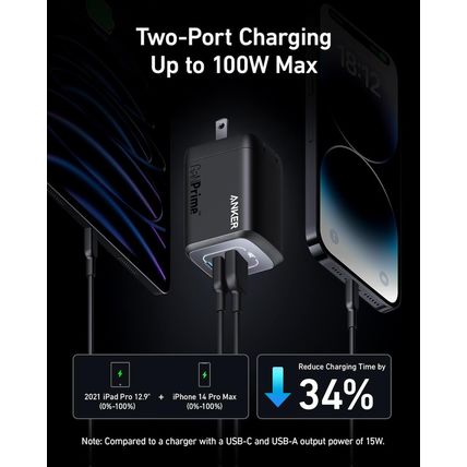 Anker Prime 100W USB C Gan Charger, 3-Port Compact Fast PPS Charger, for Macbook