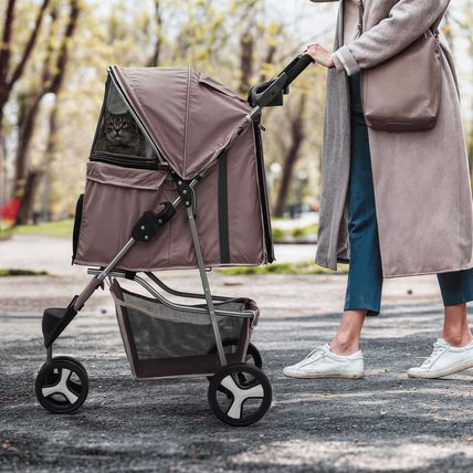 Monibloom Foldable Dog Strollers for Small Dogs with Weather Cover, 3 Wheels Pet