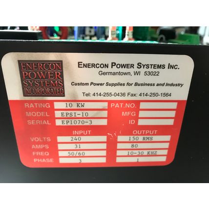 NEW ENERCON POWER EPSI-10 OZONE GENERATOR POWER SUPPLY,10 KW, fd51000-01,AP