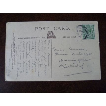 1916 His Majesty King George V portrait b&w Postcard Harrogate to Wetherby dog