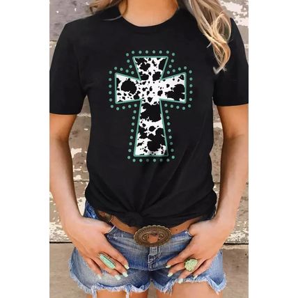 Black Animal Print Cross Graphic Tee