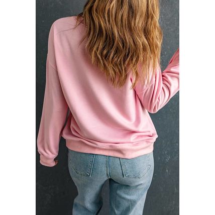 Pink LOVER Puff Print Drop Shoulder Pullover Sweatshirt