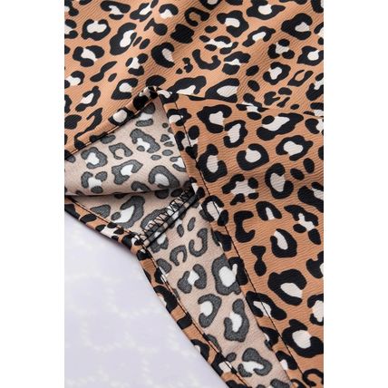 Chestnut Leopard Print Ruffle Wide Sleeve Blouse