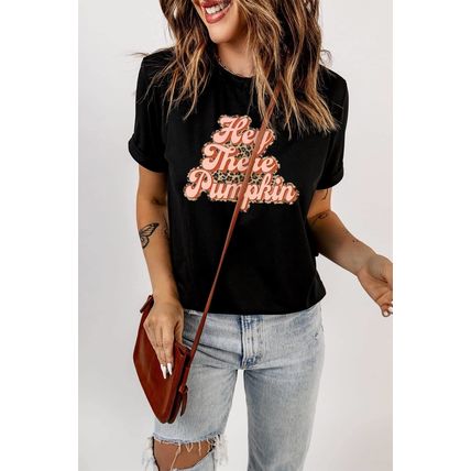 Black Hey There Pumpkin Leopard Graphic Tee