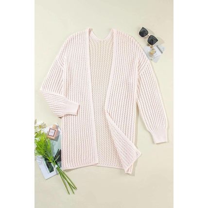 Jet Stream Hollowed Crochet Drop Shoulder Open Front Cardigan