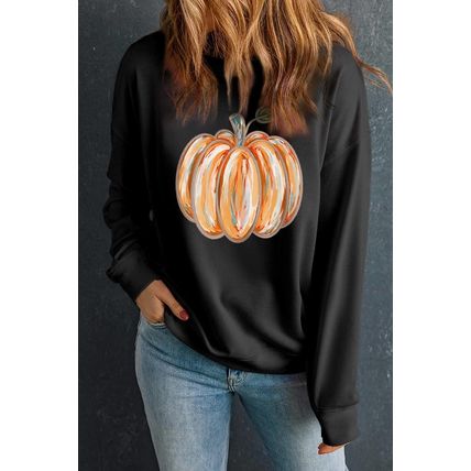 Black Thanksgiving Pumpkin Graphic Drop Shoulder Sweatshirt