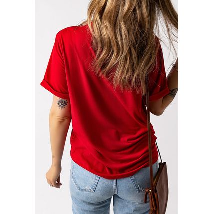 Red USA American Flag Print Crewneck T Shirt