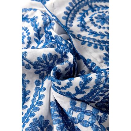 Blue Boho Print Flutter Sleeve Crew Neck Blouse