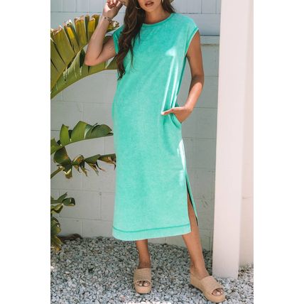 Clearly Aqua Mineral Wash Pocketed T-shirt Long Dress