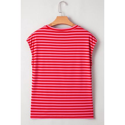 Red Stripe Sequin America Letter Patched Cap Sleeve Top