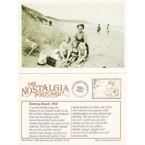 Postcard Young Family Ramsey Beach Isle of Man 1950 Holiday Children - Nostalgia