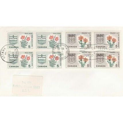 Canada 1966 Prairie Lily and Wild Rose Blocks of 4 FDC Ottawa cancel VGC