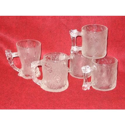 5 Flintstone Glasses Clear Texture RocDonalds USA France Mugs Cups