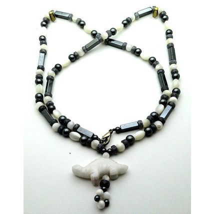 Mother Of Pearl Hematite Beaded Gemstone Necklace