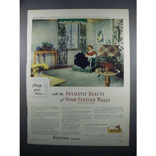 1949 U.S. Plywood Weldwood Paneling Ad - Alexis Smith