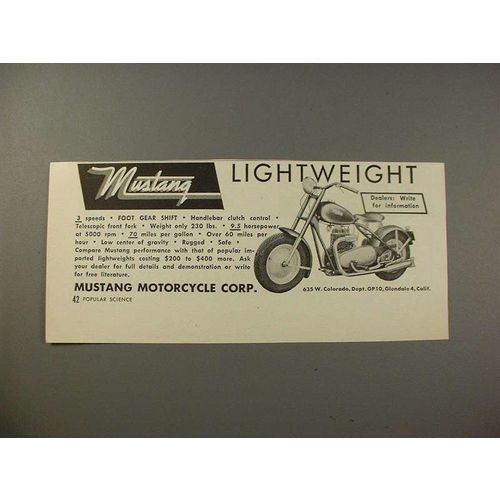 1949 Mustang Motorcycle Ad - Lightweight!