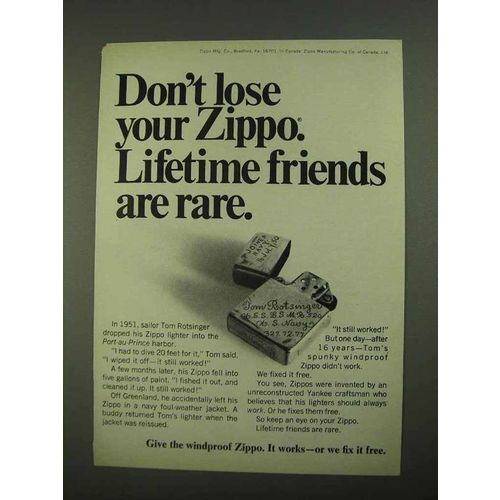 1968 Zippo Cigarette Lighters Ad - Lifetime Friends