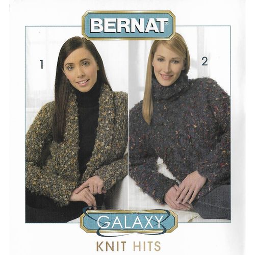 Bernat Knit Hits 542004 Galaxy Yarn Knitting Booklet 2 Patterns Coat Pullover