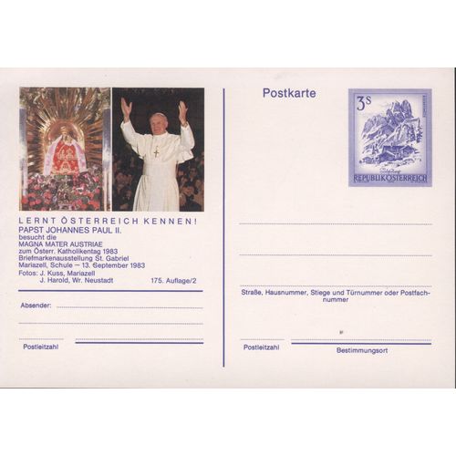 Austria unused - 3s pre-paid - Papst Johannes Paul 11. besucht die Magna Mater