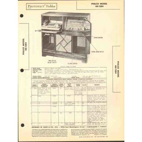 PHILCO model 48-1284 7 tube AM SW radio phono Sams Photofact manual