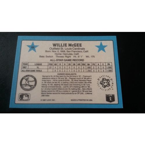 1988 Donruss All-Stars Card # 44 Willie McGee Excellent (5) St Louis Cardinals