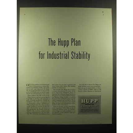 1946 Hupp Motor Car Corporation Ad - The Hupp Plan for industrial stability