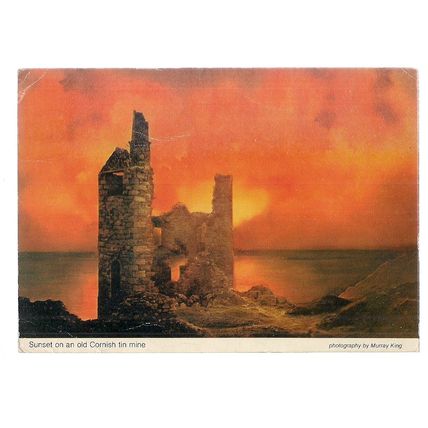 SUNSET OVER A CORNISH TIN MINE.. used postcard by Murray King 1978 pm =