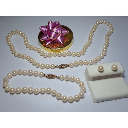 5.8mm Cultured Pearl 17.5" Neck, 7.5" Brac & Earrings 14Kt YG Matching Set#15344