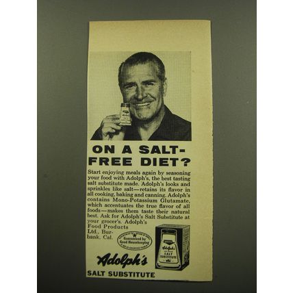 1959 Adolph's Salt Substitute Ad - On a salt-free diet?