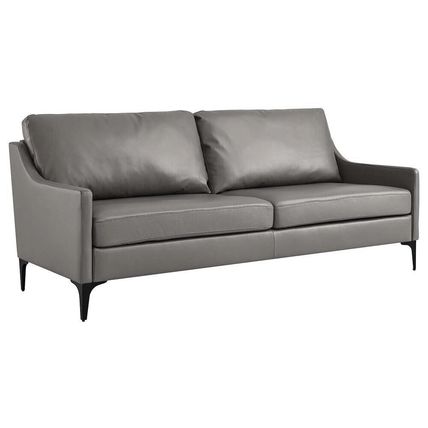 74.5" Wide Mid-Century Sofa Supple Genuine Leather Tan, Gray, Brown Ships FedEx!
