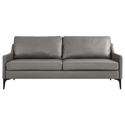 74.5" Wide Mid-Century Sofa Supple Genuine Leather Tan, Gray, Brown Ships FedEx!