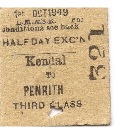 L.M.S.R. Edmondson Ticket - Kendal to Penrith