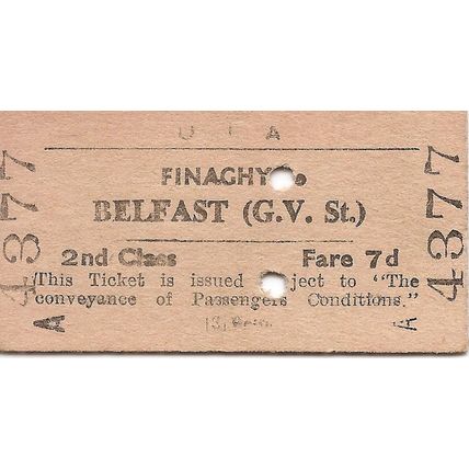 U.T.A. Edmondson Ticket - Finaghy to Belfast Great Victoria Street