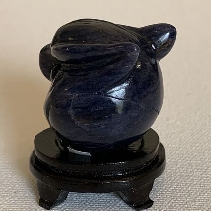 Blue Sodalite Owl Figurine Vintage Fine Chinese Carved Bird W Stand 1.4" READ**